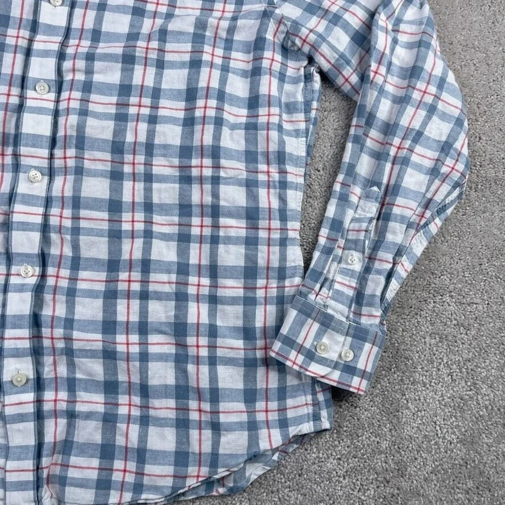 Banana Republic Mens Shirt Large Grey Red Checkered Linen Blend Coastal‎ Preppy